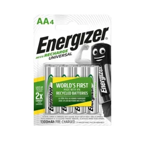 4 Piles Rechargeables AA / HR6 1300mAh Energizer Universal